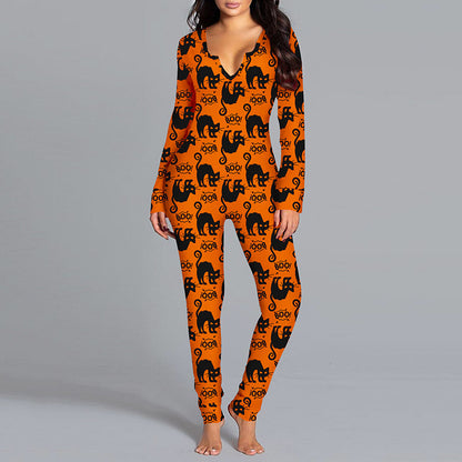 Halloween Jumpsuit – Damen Langarm Hausanzug / Pyjama