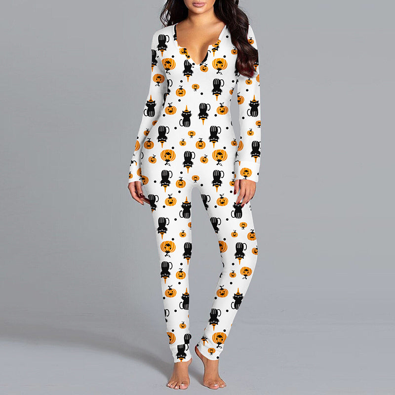 Halloween Jumpsuit – Damen Langarm Hausanzug / Pyjama