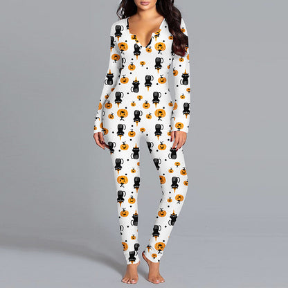 Halloween Jumpsuit – Damen Langarm Hausanzug / Pyjama