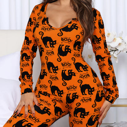 Halloween Jumpsuit – Damen Langarm Hausanzug / Pyjama