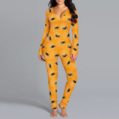 Halloween Jumpsuit – Damen Langarm Hausanzug / Pyjama