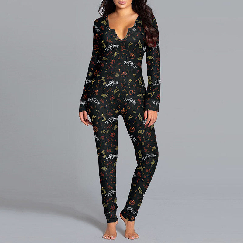 Halloween Jumpsuit – Damen Langarm Hausanzug / Pyjama