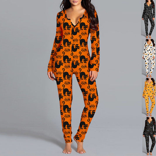 Halloween Jumpsuit – Damen Langarm Hausanzug / Pyjama